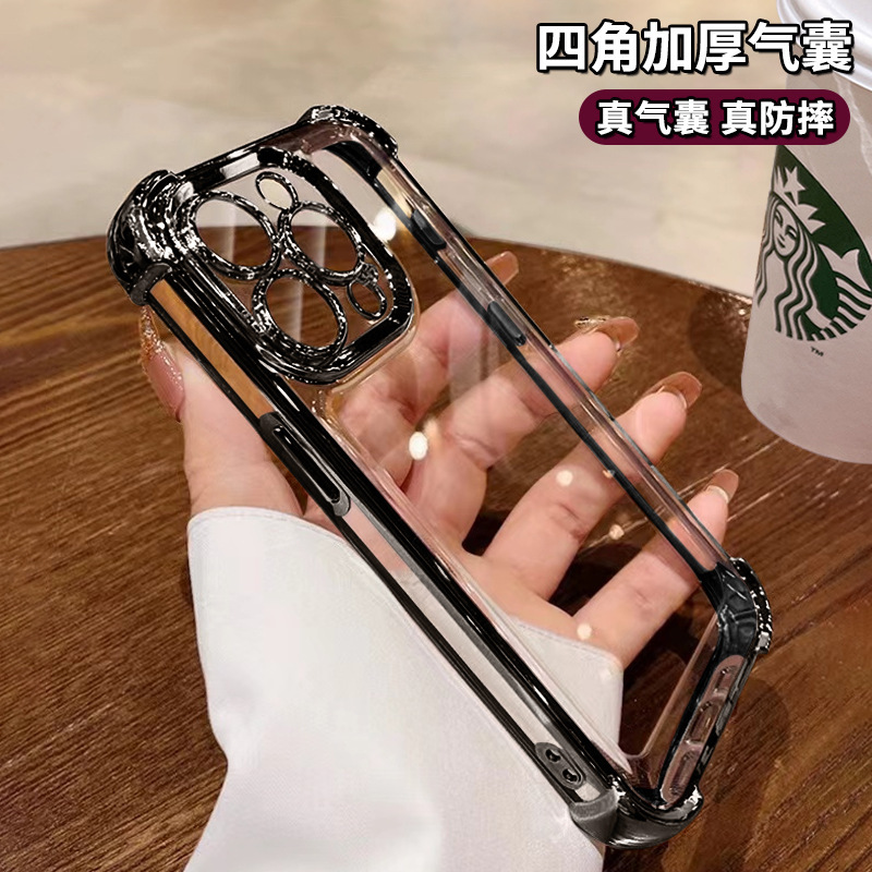 Suitable for Apple 15promax Mobile Phone Case iphone14 Transparent Silicone 13 Electroplated Four Corner Airbag Anti-fall 12 Soft