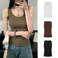 Moses Queen/モーゼスクイーン レトロ香港風 シンプルベスト Tシャツ レディース 夏 スリム U字ネック 無地 インナー