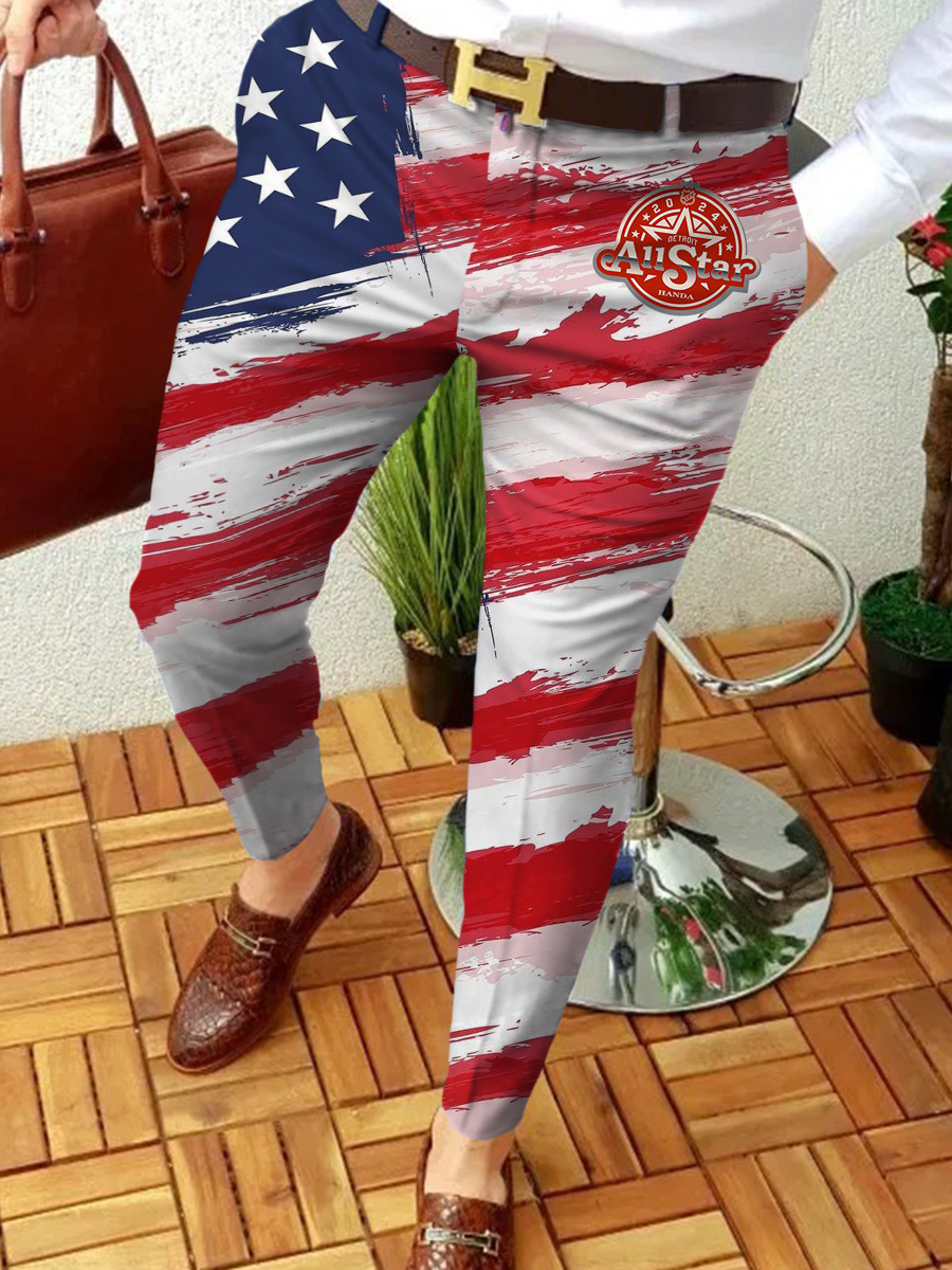 2023 estación independiente transfronteriza europea y americana nuevo patrón casual de los hombres impreso Mediados de cintura traje casual pantalones micro pantalones elásticos