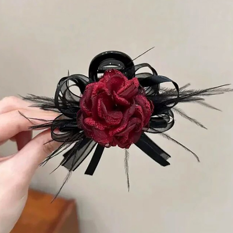 Satín de alta sensación, arco negro grande, clip de tiburón, toque de cabeza, clip de nube, clip de agarre, clip de cabello, tarjeta de cabello de mujer
