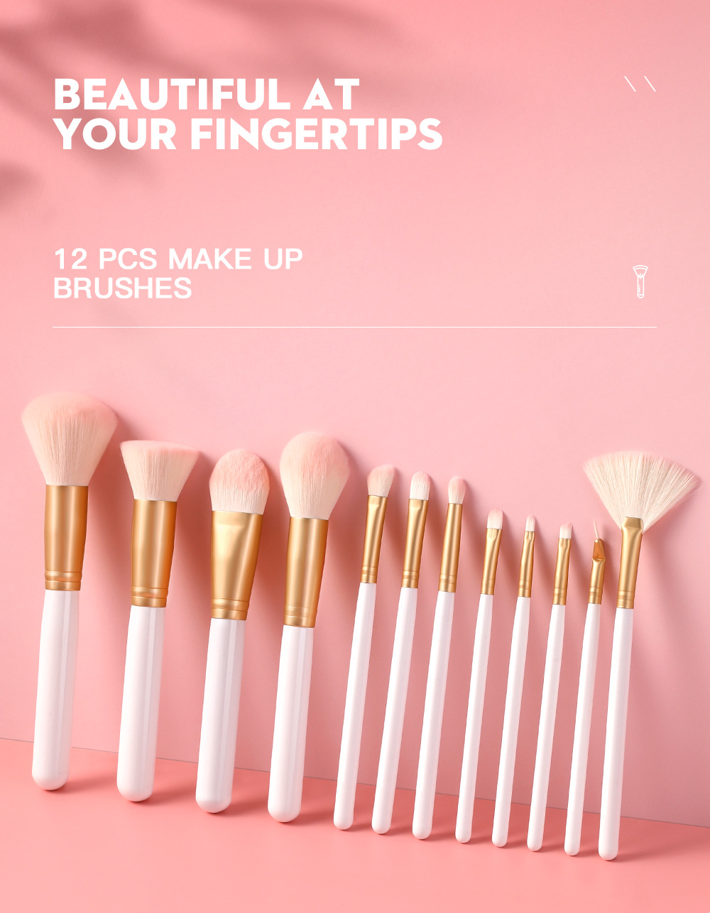 220g Weight White Color New 12 Round Tail Makeup Brush Set Eye Shadow Brush Mascara Brush Full Set Of Beauty Tools Cross-border Spot Factory Supply 无