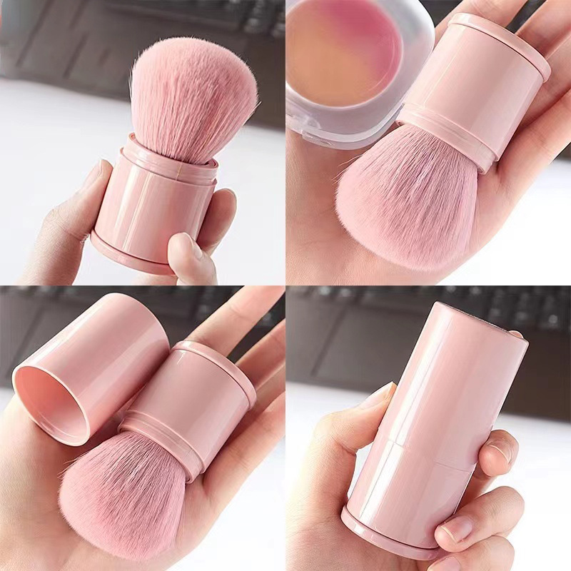Cepillo de maquillaje retráctil único, polvo de maquillaje fijo esponjoso, pincel de blush, cepillo de maquillaje portátil con cubierta, herramienta de maquillaje