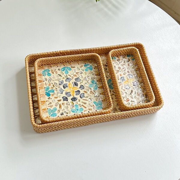 Vietnamese rattan shell tray fruit plate grows square tray household…