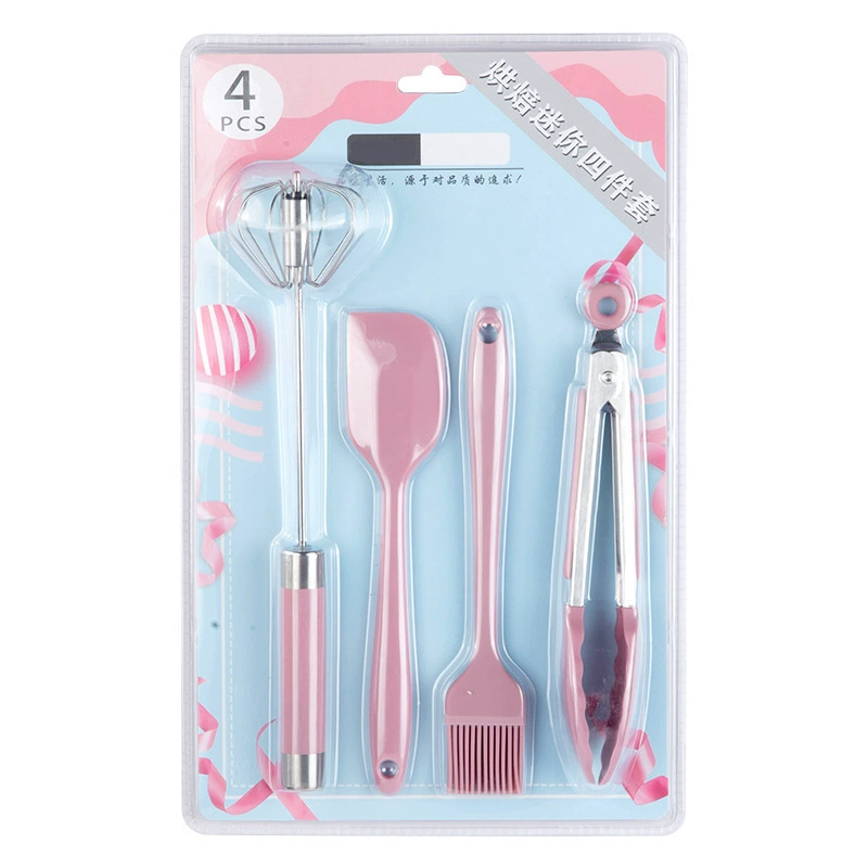 Beginner home baking tool four-piece set semi-automatic whisk food clip integrated silicone spatula scrubber