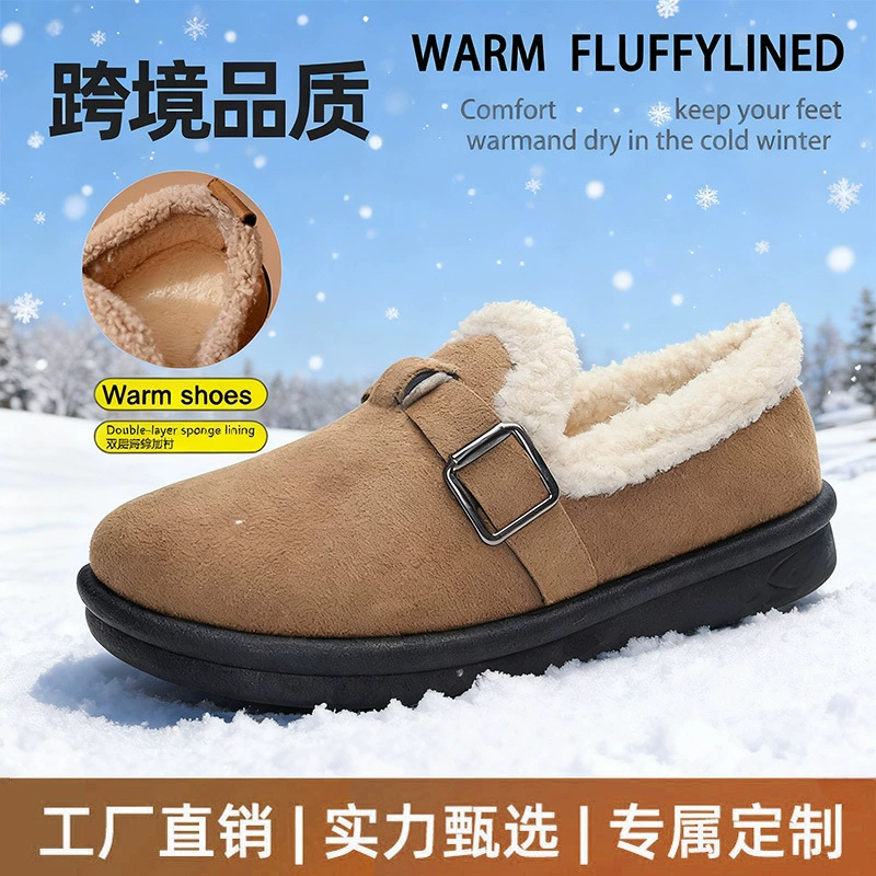 Женские зимние ботинки из меха Бокен в лесном стиле 2025 года, на флисовой подкладке, из хлопчатобумажной ткани, на толстой подошве, замшевые, теплые, снежные ботинки, на плоской подошве, из хлопчатобумажной ткани.