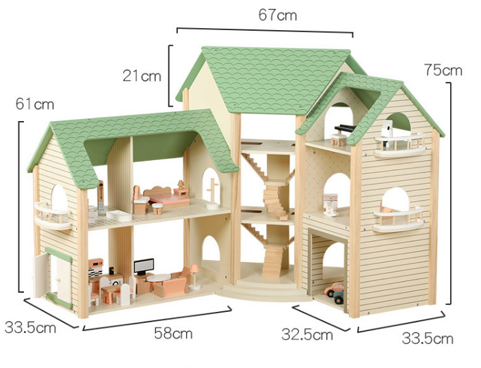 Niños bricolaje madera gran princesa villa castillo casa de muñecas simulación casa de madera muebles de habitación jugar a la casa juguetes