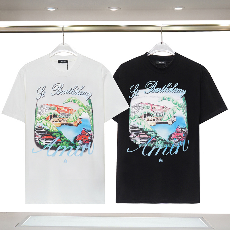 Long-term stock foreign trade Amiri resort printed leisure High Street men's half sleeve cotton loose short sleeve t-shirt