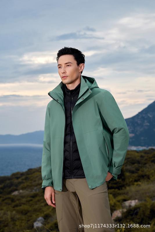户外冲锋衣定 制印LOGO内胆羽绒服登山外套三合一可拆卸防水防风|undefined