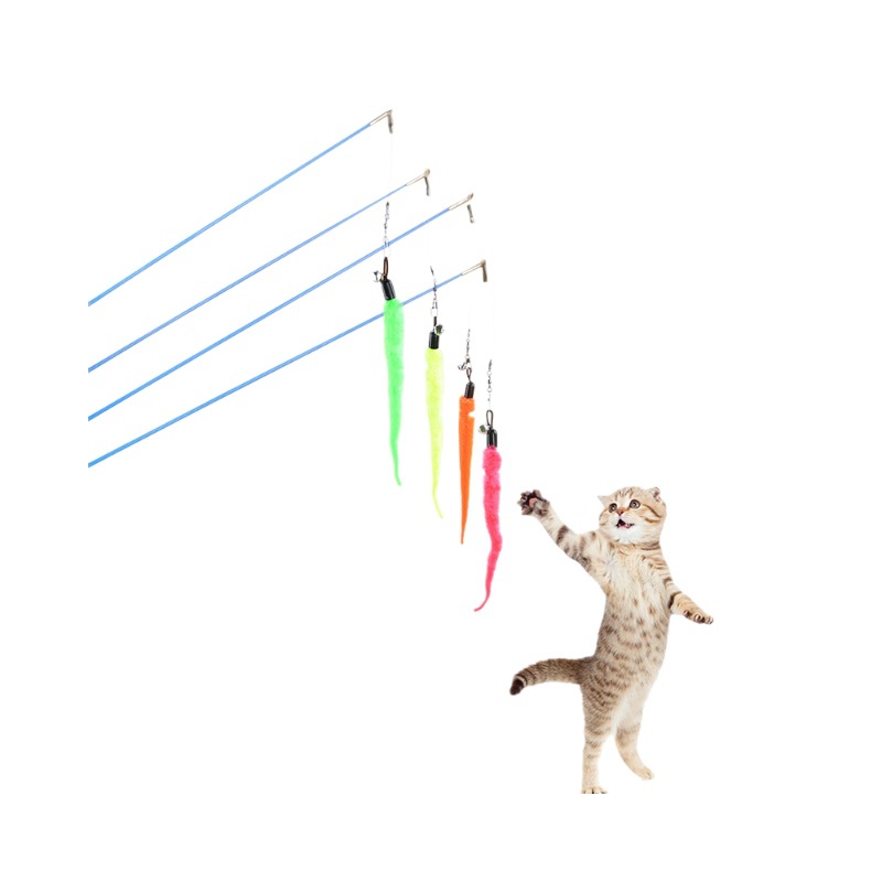 Amazon popular gato divertido palo Caterpillar fibra de carbono elástica pintura eléctrica caña de pescar de tres secciones retráctil divertido gato palo