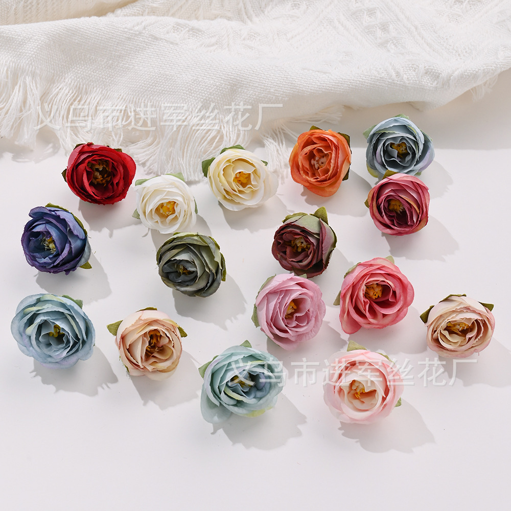 Imitation European retro rose head DIY handmade hair accessories silk flower fake flower gift box decoration wedding arrangement