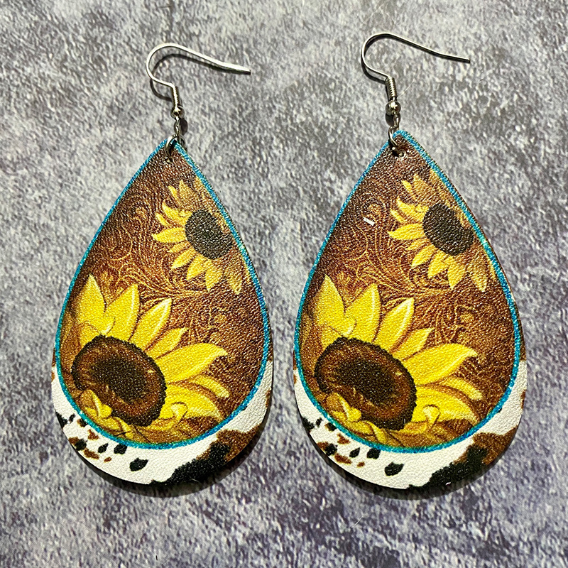 Drop Earrings Classification Wholesale Jewelry 1 Pair Retro Cross Water Droplets Pu Leather Drop Earrings
