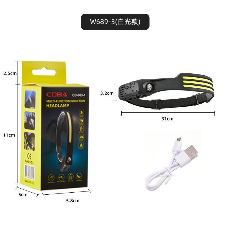 Faros de inducción de silicona ultraligeros para exteriores, luces de mina de luz fuerte montadas en la cabeza recargables, pesca nocturna, larga duración de la batería, luz fuerte