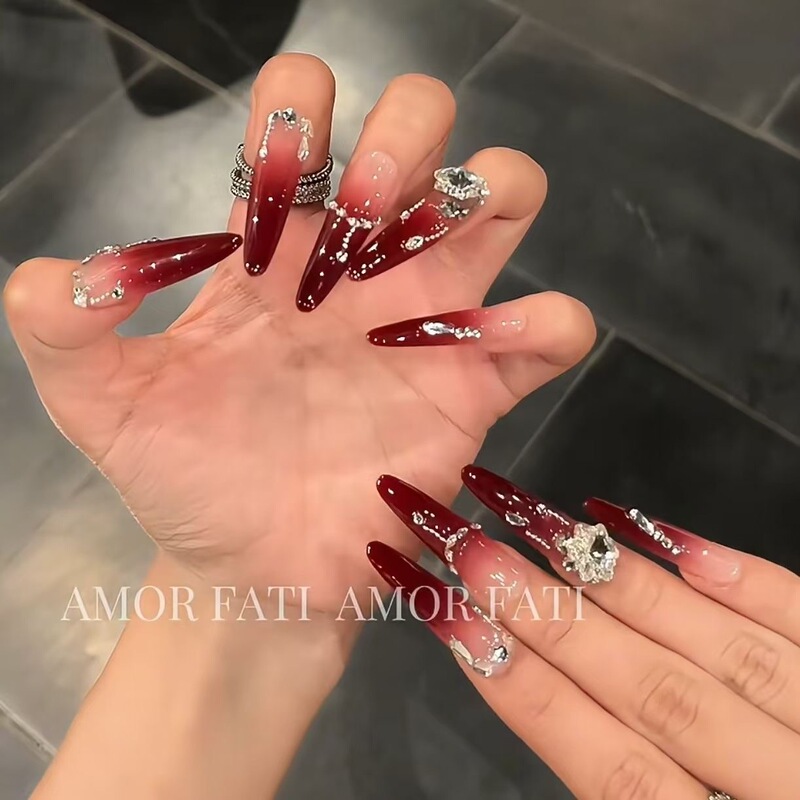 Hand-Wearing Armor Red New Year's Nail Art Shattering and Broken Diamond Wedding Armor High-Level Long-Feeling Armor New Year's Armor Nail Art Pieces