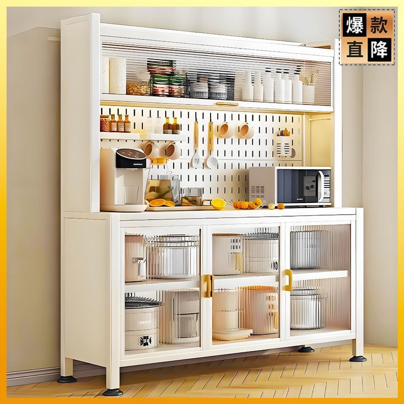 Kitchen Sideboard Floor-Standing Multi-Layer Steel Storage Rack Microwave Oven Dishware Electrical Appliances Dust-Proof Storage Wall Storage Cabinet