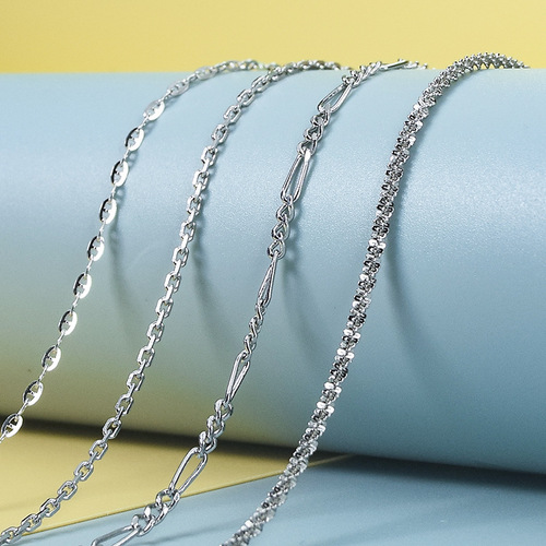 S925 Sterling Silver Simple 3-in-1 Cuban Chain, Day-Shape Chain, Cauliflower Chain, and Cross Chain—Niche Design, Platinum-Plated Clavicle Necklace
