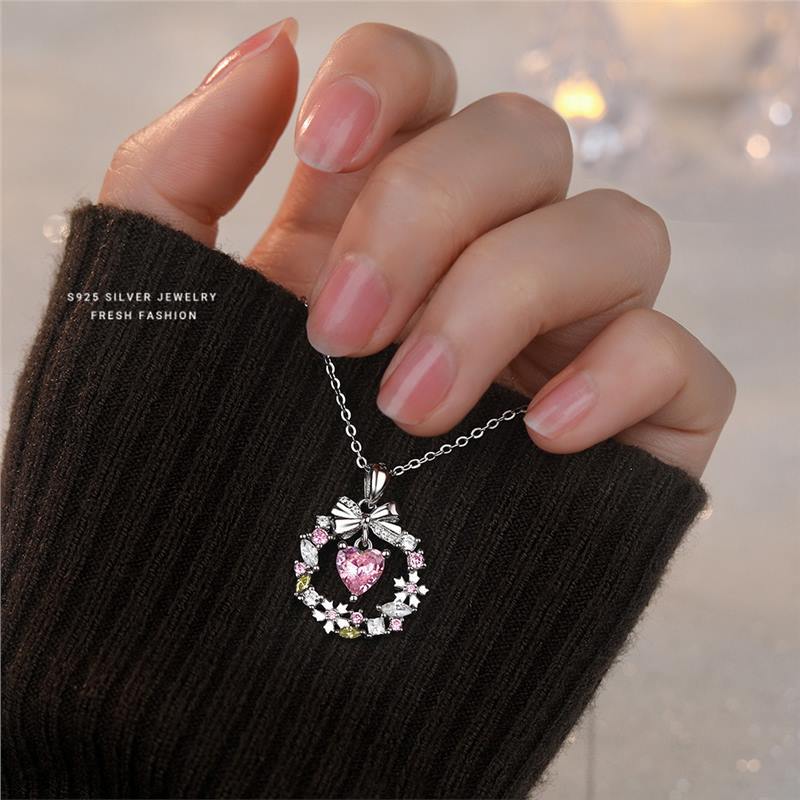 Schmetterlingsknotenkranz-Halskette für Damen, reines Silber, leicht, luxuriös, vielseitig, Feenstil, Liebe, Zirkon, dynamisches Schlüsselbein_voghion.com