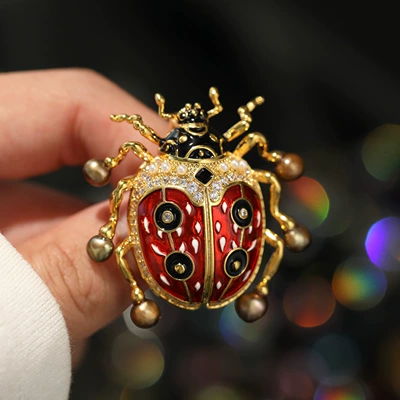 Yaxa sancaqları Design Cute Enamel Ladybug - yc064-3-brown-baroque-ladybug
