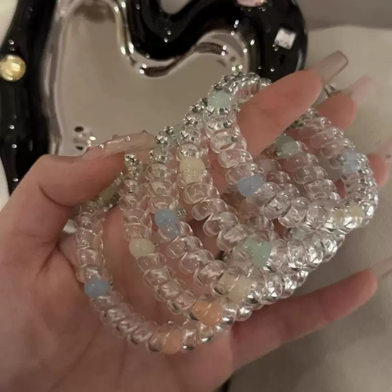 Korean-style Transparent Nail Bead Telephone Line Hair Ring Small Fresh Girl Hair Bracelet Dual-purpose Hair Rope Hair Accessories Hair Rope for Women