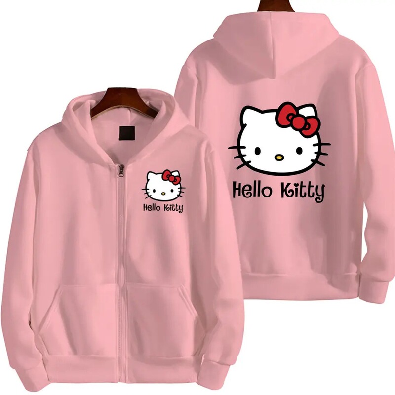 Women's Zipper Hoodie Autumn and Winter New Cute Kawaii Sanrio Hello Kitty Pattern Sweatshirts Women's Zipper Hoodie Autumn and Winter New Cute Kawaii Sanrio Hello Kitty Pattern Sweatshirts