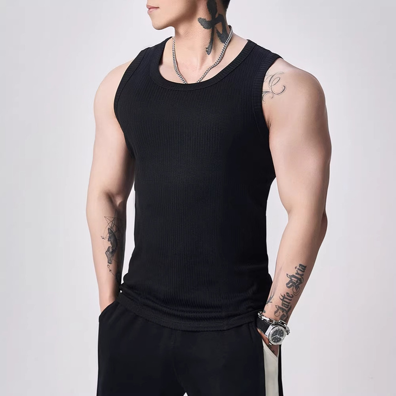 Dropshipping American Style Vest for Men to Wear Outside Threaded Fitness Sports Bottoming Shirt Simple Solid Color Breathable Racer Vest