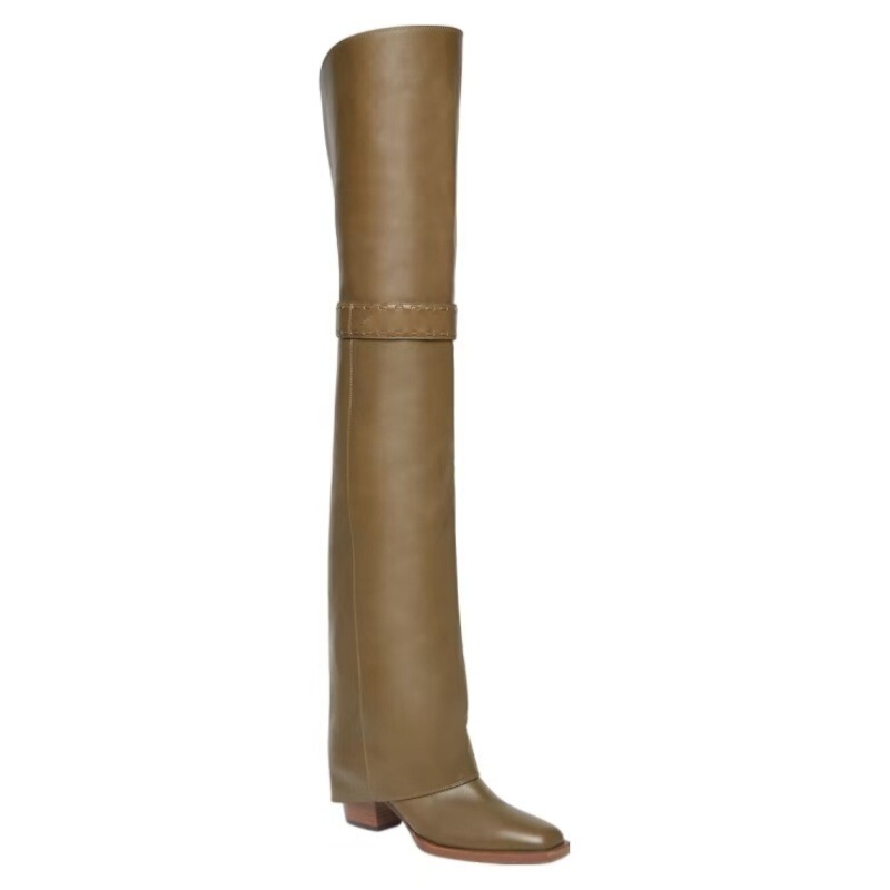 European and American Foreign Trade 2026 Autumn and Winter Thick High-Heeled Over-The-Knee Boots with Skirt-Style Trim, Large Size, Invisible Height-Increasing Thigh-High Boots
