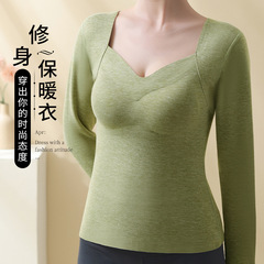 Women's high-end winter warm thermal underwear with heating pad, padded, thickened and flocked, long-sleeved base layer top
