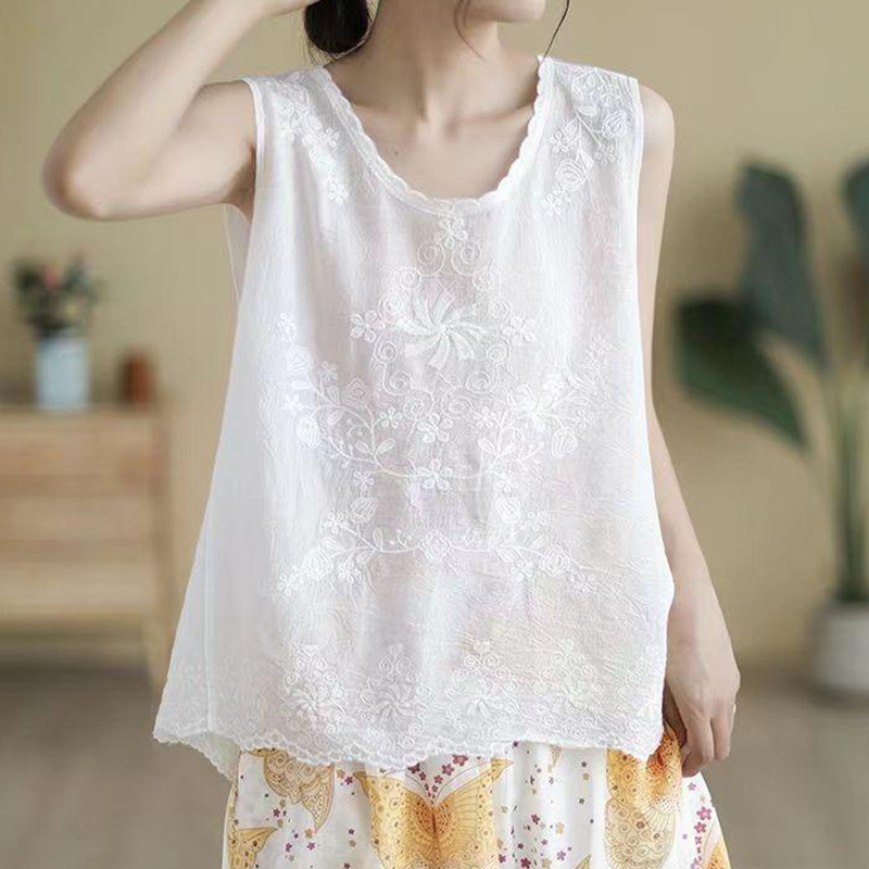 Summer New Artistic Cotton Vest T-Shirt Sleeveless Short-Sleeved Bottoming Top for Women to Wear Slimming Look Suspenders 166
