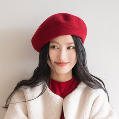 疯帽子 初秋 好品质经典时尚款羊毛呢贝雷帽女画家帽大头围加深版