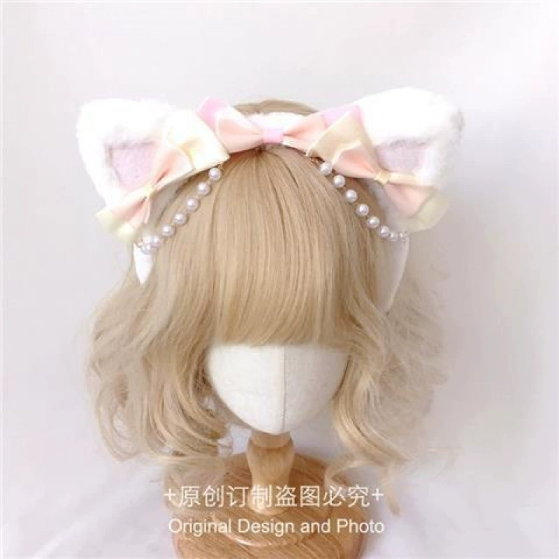 Hair accessory pearl, headband with bow, Lolita style, DIY