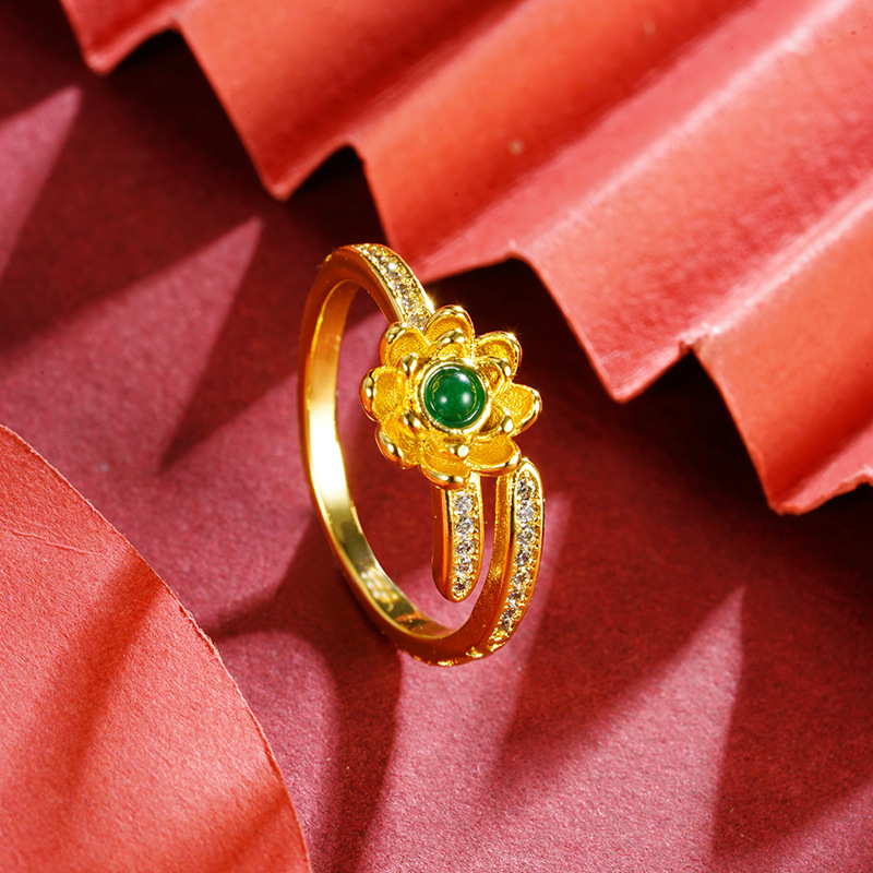 Gufa Sha oro micro flor anillo pétalos de latón dorado estilo nacional retro joyas Yiwu accesorios al por mayor