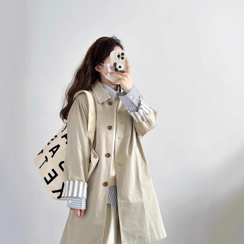 女士休闲风衣外套女款2025年新款春季季中长款大衣小个子薄款气质|undefined