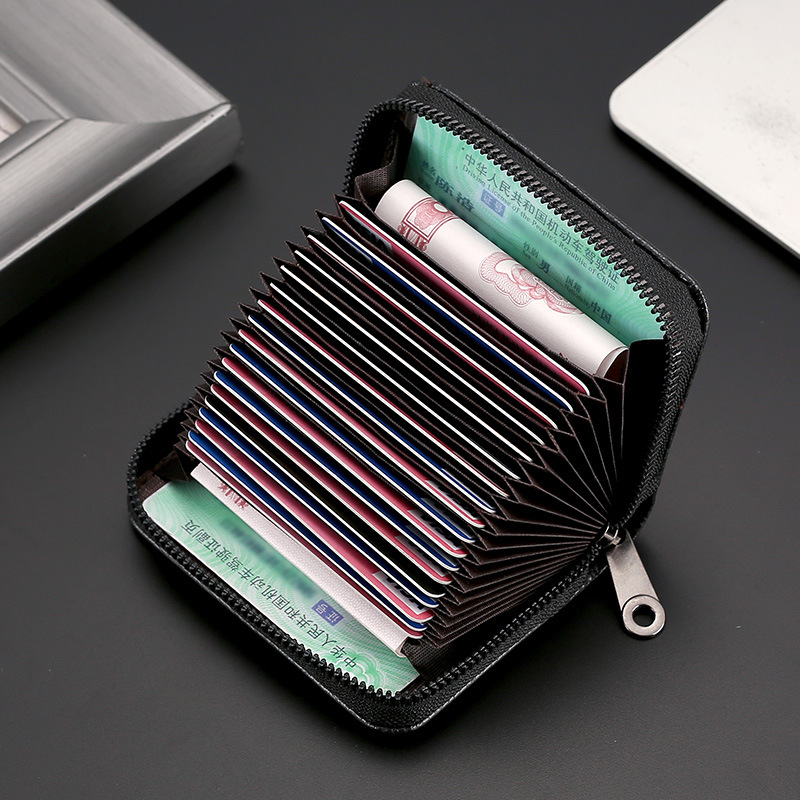 Tarjetero para hombre, gran capacidad, múltiples ranuras para tarjetas, tarjetero para mujer, anti-desmagnetización, integrado, exquisito, de alta gama, compacto.