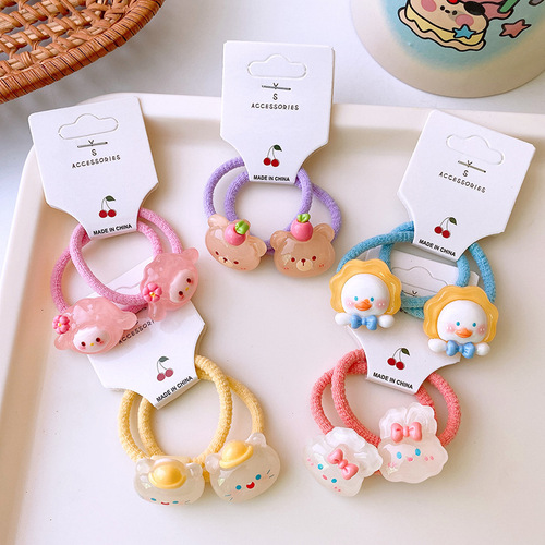 2 Cartoon Cute Translucent Resin Small Animal Hair Bands, Soft and Highly Elastic Hair Tie, Non-Hurting, Children's Hair Accessories