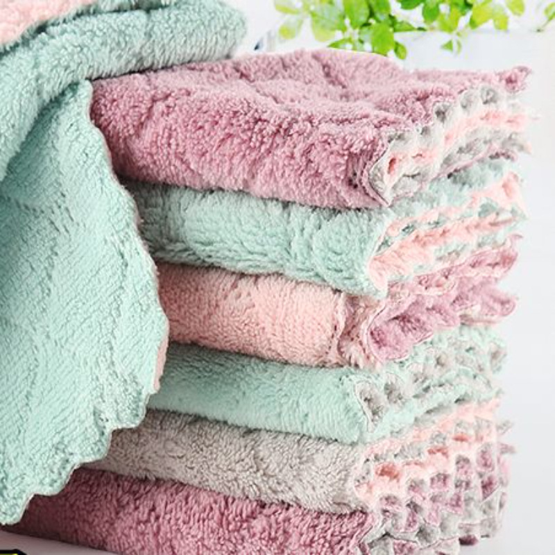 Coral Velvet Double-Sided Cleaning Cloth, 5 Pieces, 25×25cm