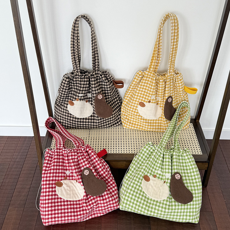 Korean-style plaid cartoon handbag for women, 2026 new cute and fashionable commuter bag, casual shoulder bag for going out Korean-style plaid cartoon handbag for women, 2026 new cute and fashionable commuter bag, casual shoulder bag for going out
