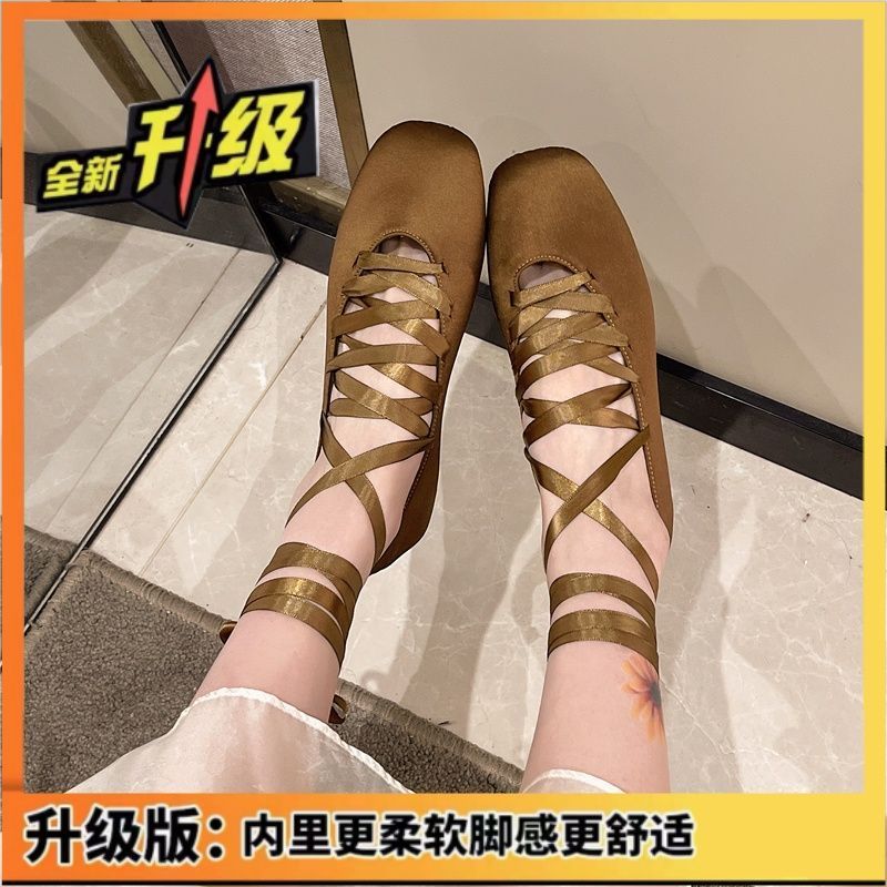 小众设计感芭蕾鞋女2025新款绑带复古方头平底玛丽珍单鞋大码女鞋|undefined