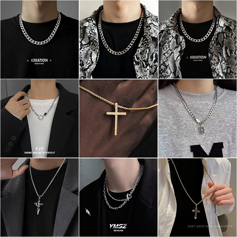 2025 New Creative Fashion Trendy Men's Necklace Korean Style Jewelry Set Chain Cross-Border Simple
