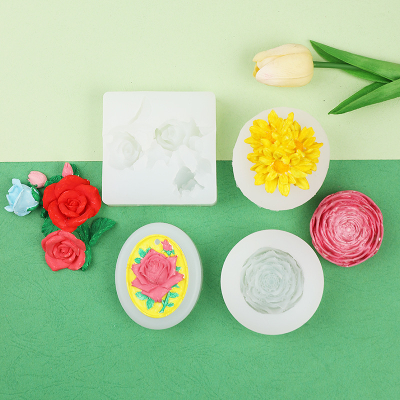 Agujero tridimensional rosa margarita flor brote silicona molde hecho a mano yeso epoxi decoración decorativa molde vela