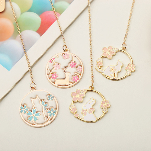 Sakura Cute Pet Series Creative Metal Bookmarks Small Fresh Student Bookfold Page Tags Alloy Bookmark Pendant Accessories