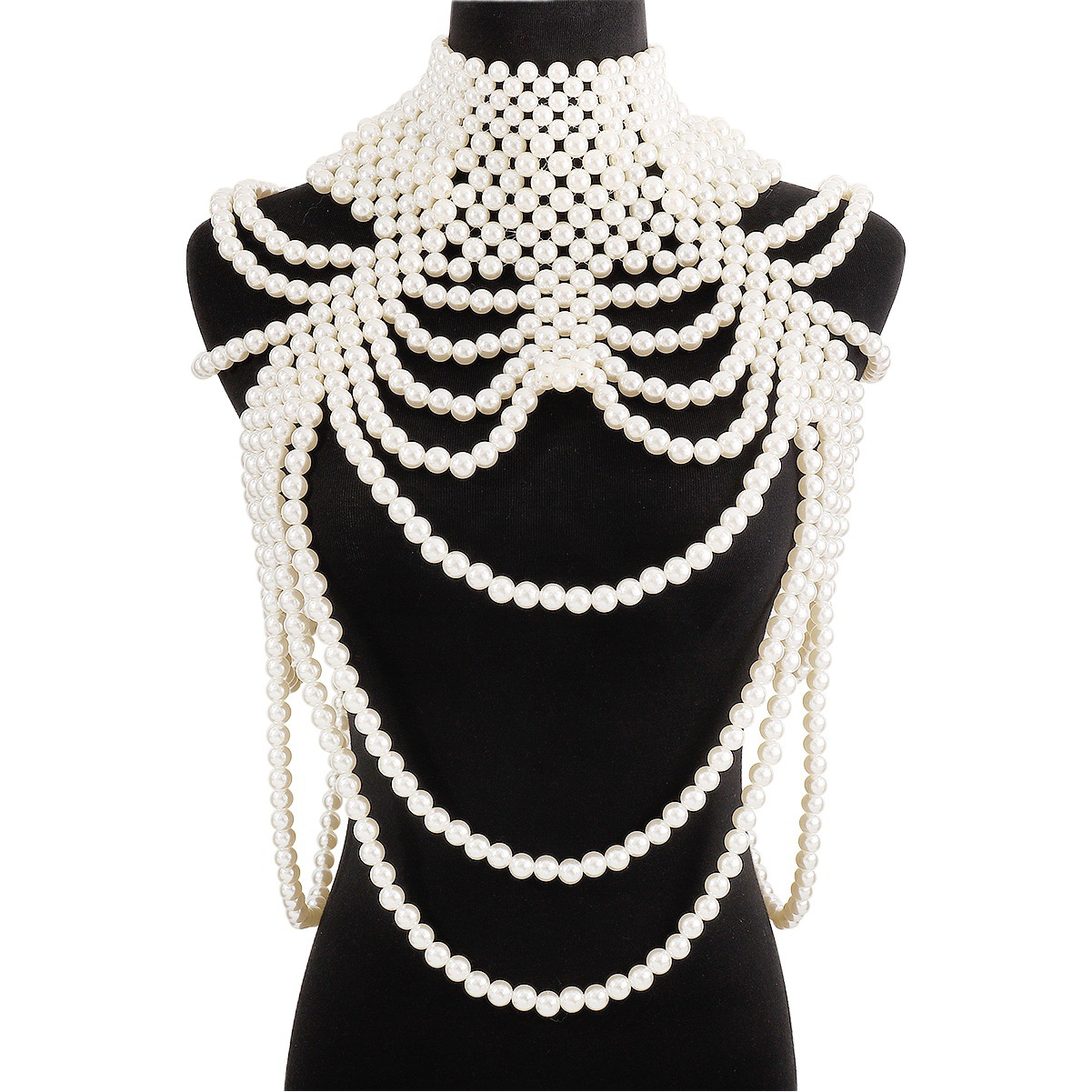 C0438 mujeres europeas y americanas transfronterizas elegante cadena de cuerpo de perlas de múltiples capas exagerada industria pesada collar retro tejido con cuentas image 1