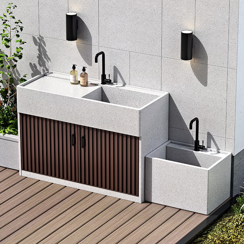 Outdoor Stone Wash Basin, Garden Granite Wash Basin, Outdoor Marble Vegetable Washing Basin, Barbecue Table, Integrated Sink