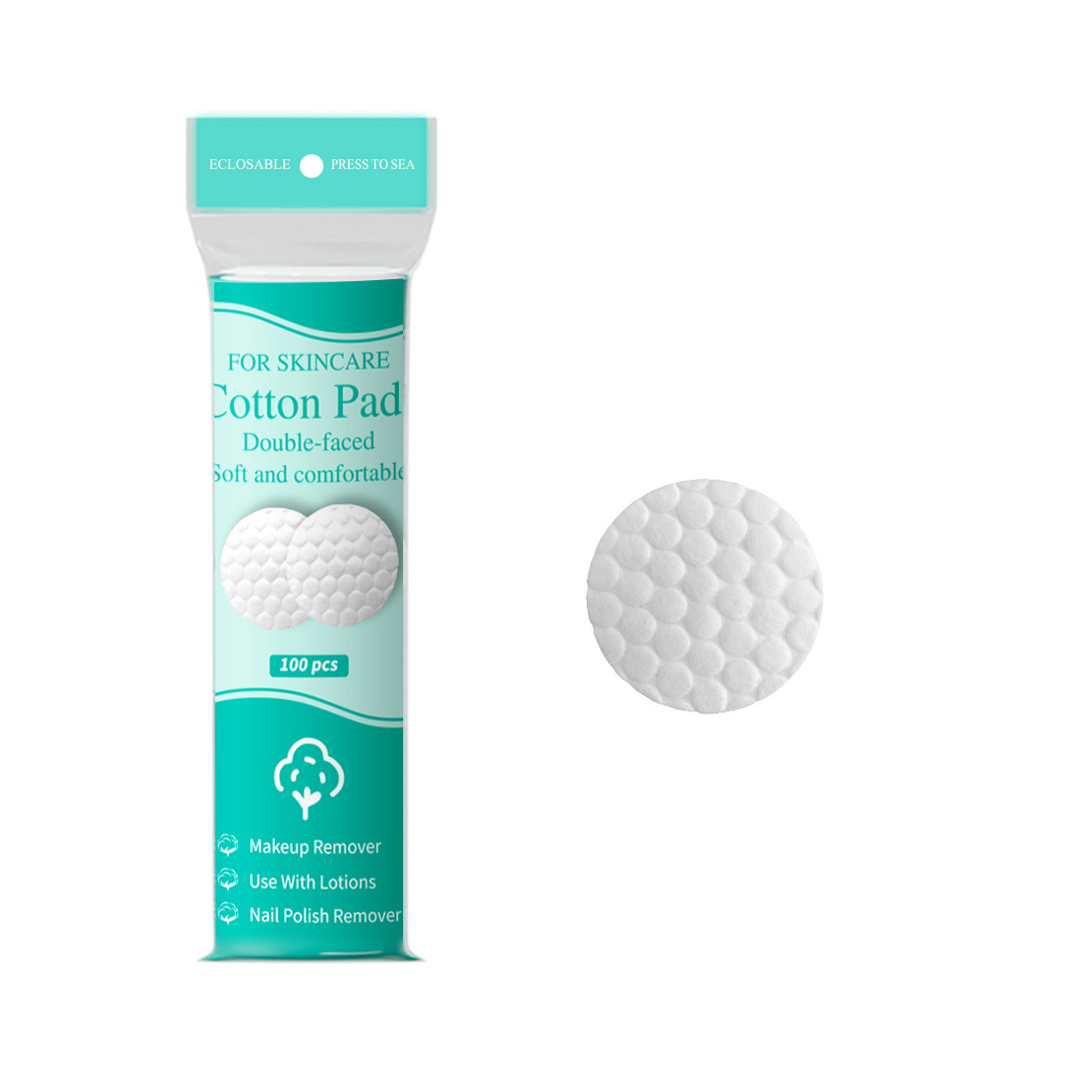 Discos de algodón redondos estilo inglés, algodón spunlace, algodón acolchado compuesto de tres capas, discos desmaquillantes con borde cosido y relieve, engrosados.