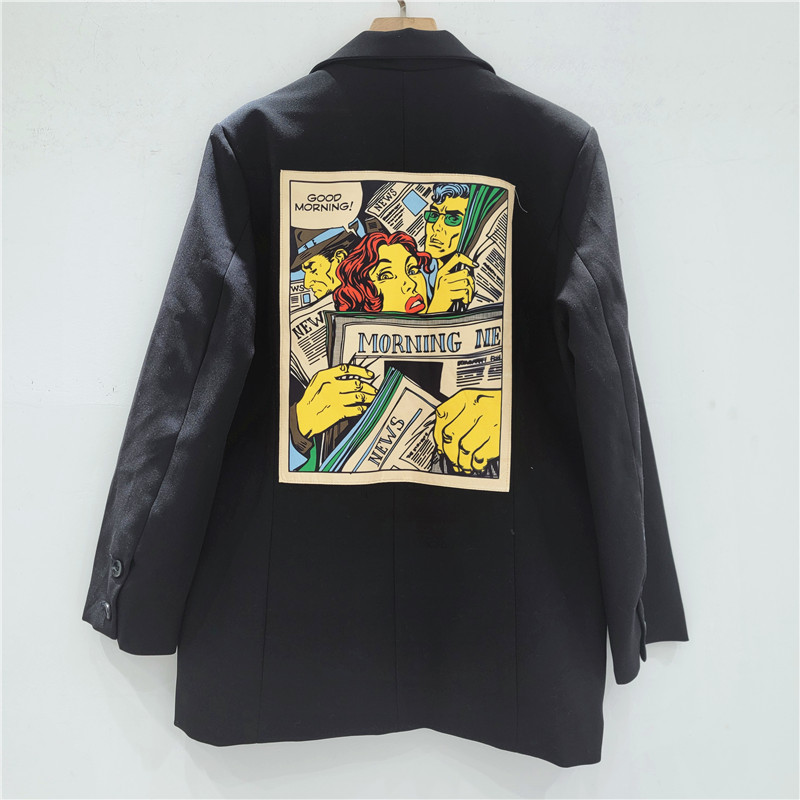 Chaqueta de Traje con Estampado y Parches Poliéster Estampado Decorativo para Primavera y Otoño image 2