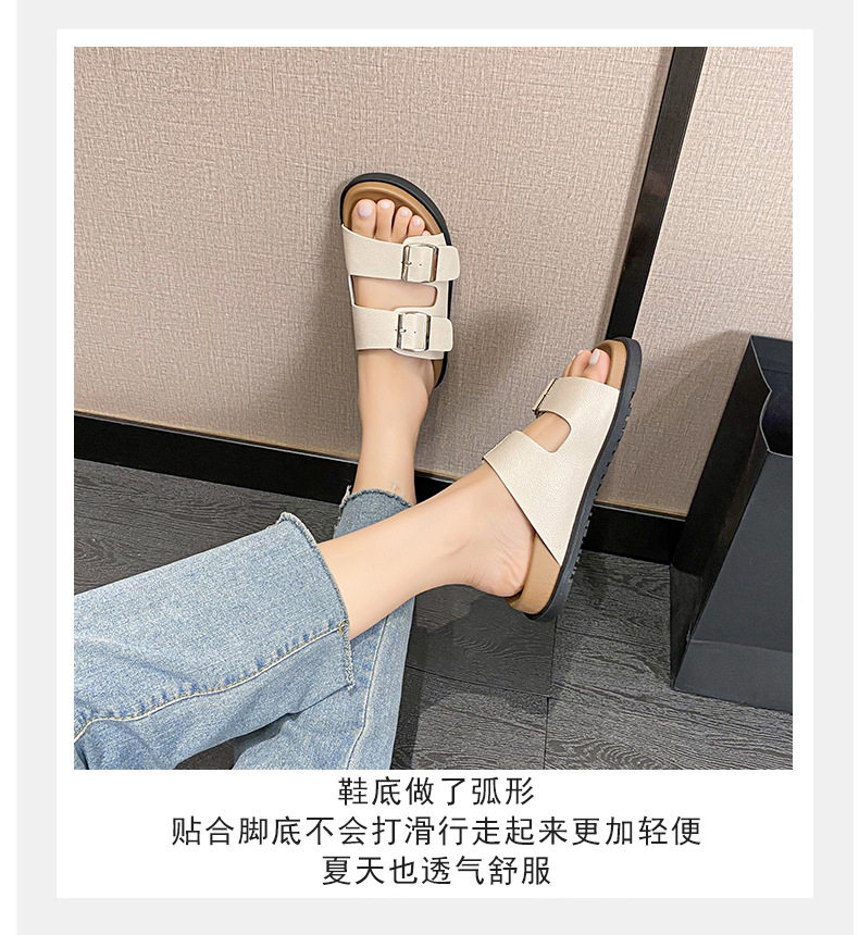 Dép sandal nữ quai ngang khóa đôi đế dày phong cách retro, mang ngoài trời — Màu Kaki, Màu trắng sữa, Màu đen chi tiết 15