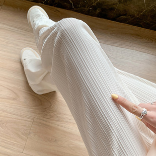 H789 Ice Silk Wide-Leg Pants for Women, Spring and Autumn Thin Chiffon High-Waisted Loose Straight Slimming Casual Floor-Length Trousers