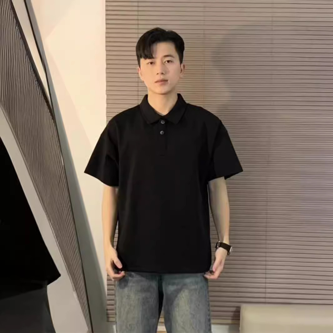 Fashion Short-Sleeve Men's Polo Shirt Stylish Summer Trendy Men's Regular Shoulder Shirt Collar T-Shirt American Niche Pure Cotton Quarter Sleeve