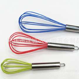 不锈钢圆柄打蛋器 家用鸡蛋搅拌器 硅胶彩色打蛋器 线型打蛋器