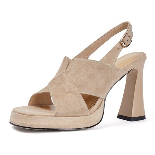 Women's Summer High Heel Sandals with Rough Texture, Glittery Leather, Waterproof Platform, Toe-Show Black Sandals