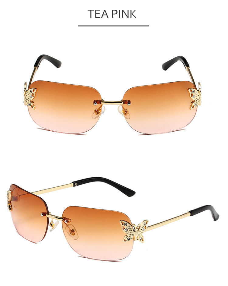 50g Weight Frameless Glasses Structure Sunglasses Classification PC, UV400 Protection Lens Material Square Glasses Style Travel Occasion Butterfly Pattern Women's Gender Simple Style, Classic Style Style Grey, Gold Color Simple Style Classic Style Butterfly PC UV400 Protection Square Frameless Women's Sunglasses 8