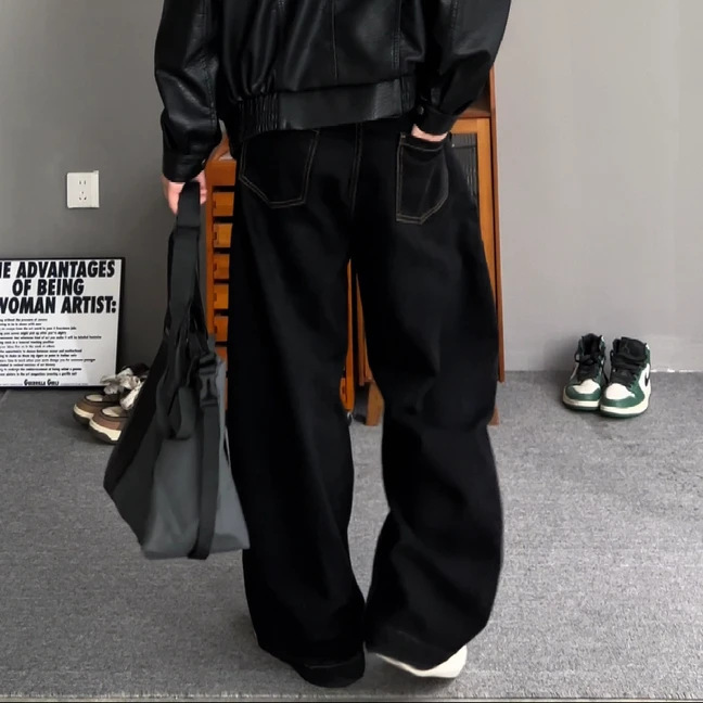 跨境裤子男四季可穿时尚都市立体裁剪遮肉显瘦明线设计弯刀阔腿牛|undefined